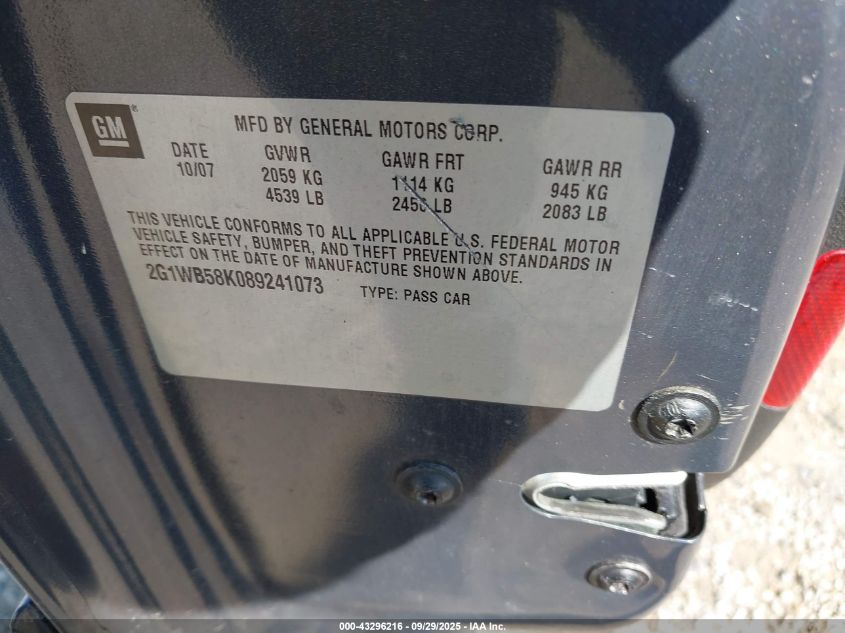 2008 Chevrolet Impala Ls VIN: 2G1WB58K089241073 Lot: 43296216