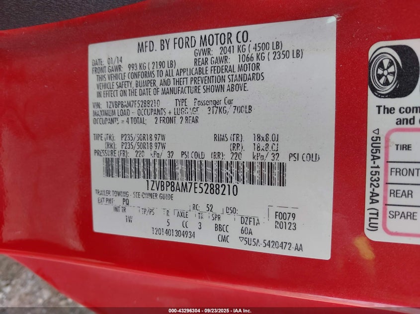 2014 Ford Mustang V6 VIN: 1ZVBP8AM7E5288210 Lot: 43296304