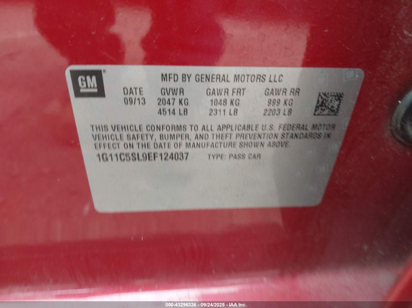 2014 Chevrolet Malibu 1Lt VIN: 1G11C5SL9EF124037 Lot: 43296336