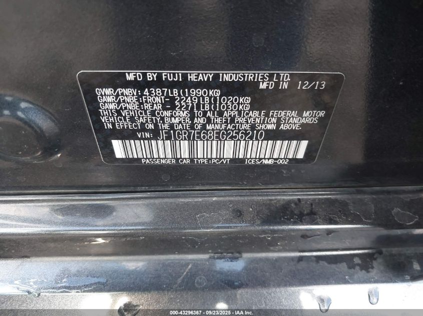 2014 Subaru Impreza Wrx VIN: JF1GR7E68EG256210 Lot: 43296367