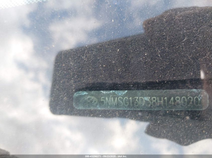 2008 Hyundai Santa Fe Gls VIN: 5NMSG13D38H148020 Lot: 43296371