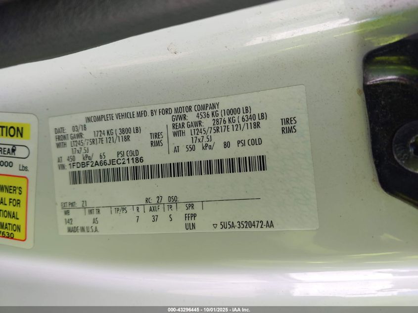2018 Ford F-250 Xl VIN: 1FDBF2A66JEC21186 Lot: 43296445