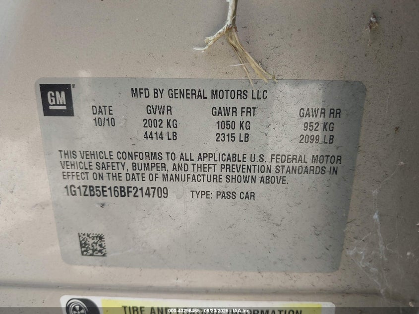 2011 Chevrolet Malibu Ls VIN: 1G1ZB5E16BF214709 Lot: 43296465