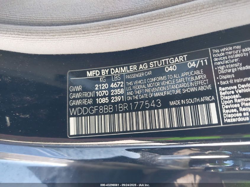 2011 Mercedes-Benz C 300 Sport 4Matic VIN: WDDGF8BB1BR177543 Lot: 43296561