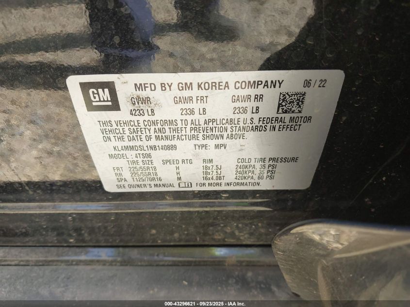 2022 Buick Encore Gx Fwd Select VIN: KL4MMDSL1NB140889 Lot: 43296621