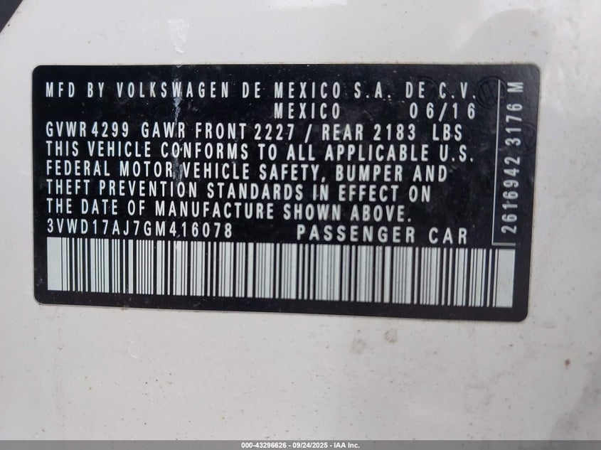 2016 VOLKSWAGEN JETTA 1.8T SPORT - 3VWD17AJ7GM416078
