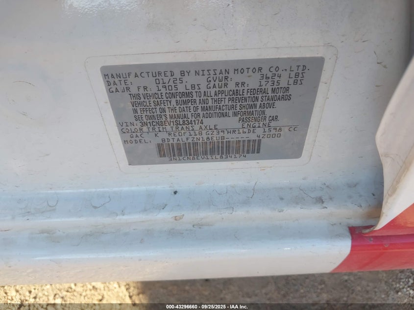 2025 NISSAN VERSA 1.6 SV - 3N1CN8EV1SL834174