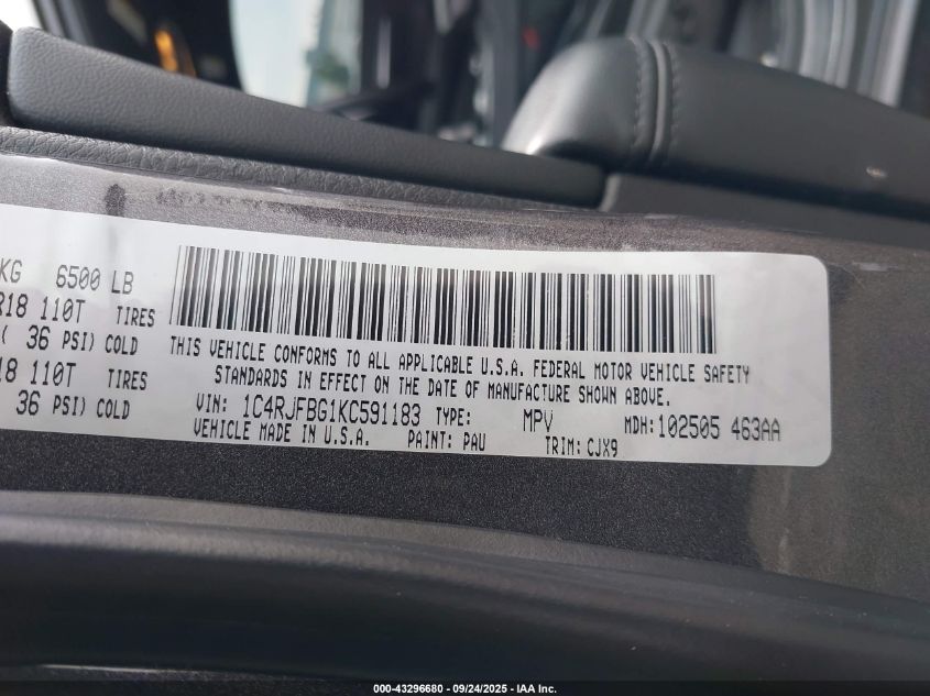 2019 Jeep Grand Cherokee Limited 4X4 VIN: 1C4RJFBG1KC591183 Lot: 43296680