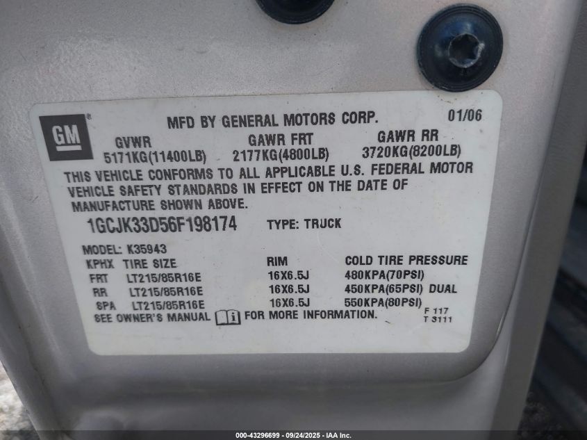 2006 Chevrolet Silverado 3500 Lt3 VIN: 1GCJK33D56F198174 Lot: 43296699