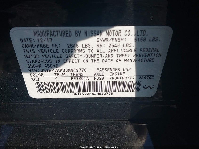 2018 INFINITI Q50 LUXE/SPORT - JN1EV7AR8JM442776