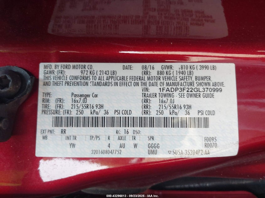 2016 FORD FOCUS SE - 1FADP3F22GL370999