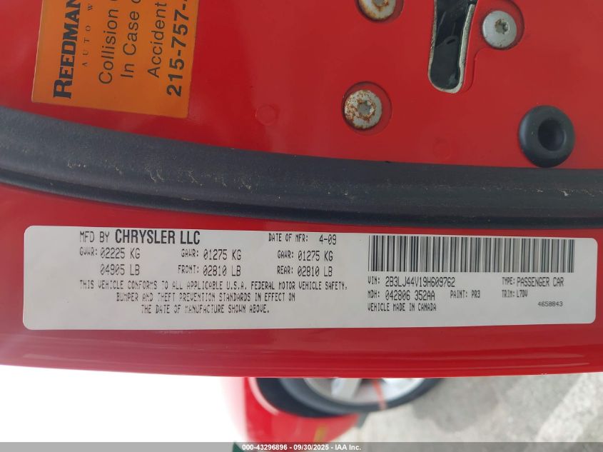 2009 Dodge Challenger Se VIN: 2B3LJ44V19H609762 Lot: 43296896