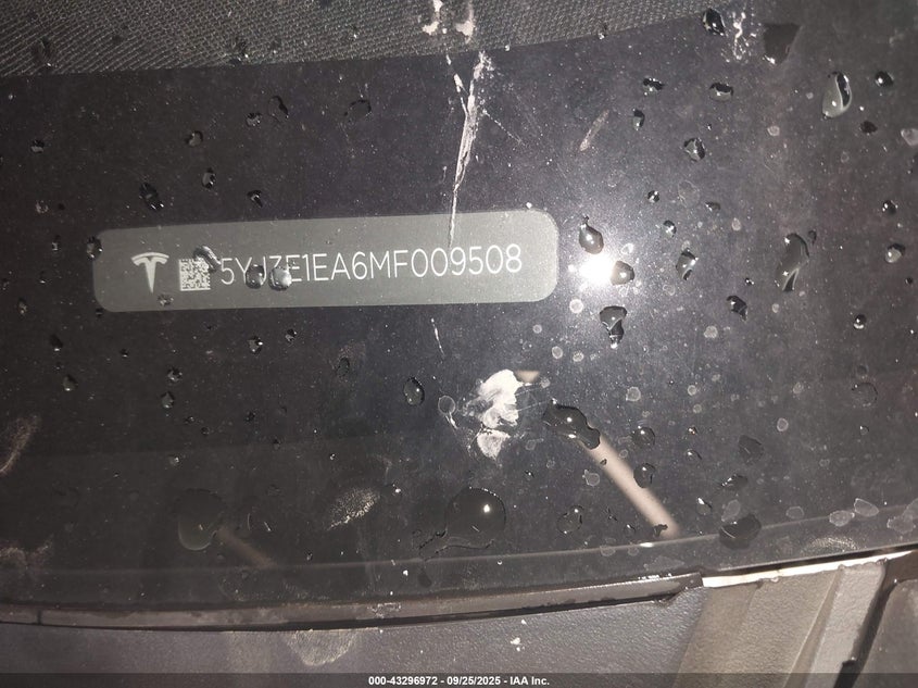 2021 Tesla Model 3 Standard Range Plus Rear-Wheel Drive VIN: 5YJ3E1EA6MF009508 Lot: 43296972