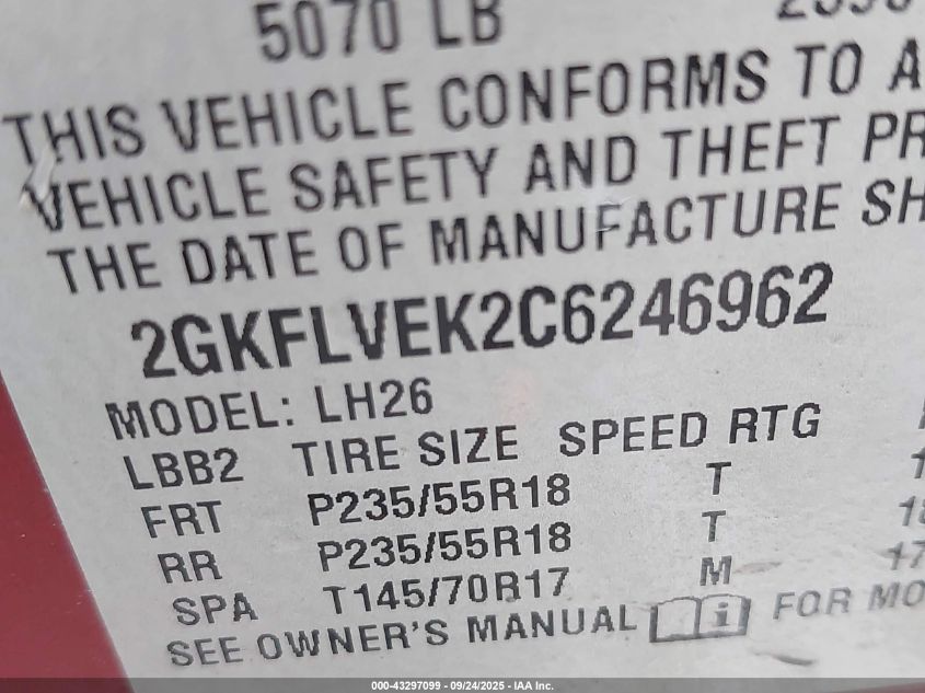 2012 GMC Terrain Slt-1 VIN: 2GKFLVEK2C6246962 Lot: 43297099