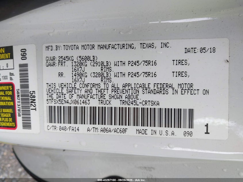 2018 TOYOTA TACOMA SR - 5TFSX5EN4JX061463