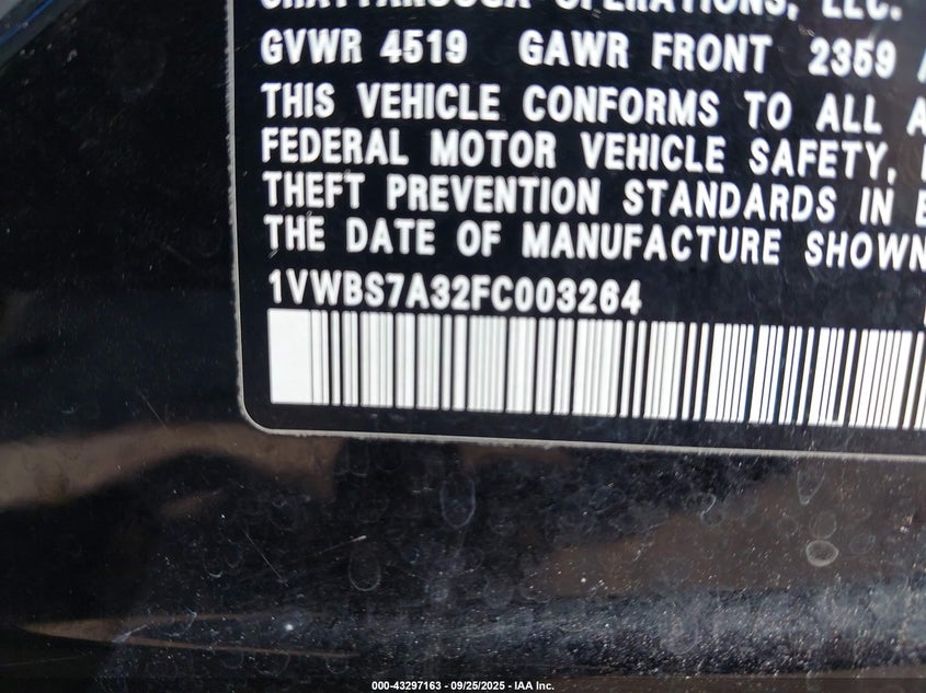 2015 VOLKSWAGEN PASSAT 1.8T SE 1VWBS7A32FC003264