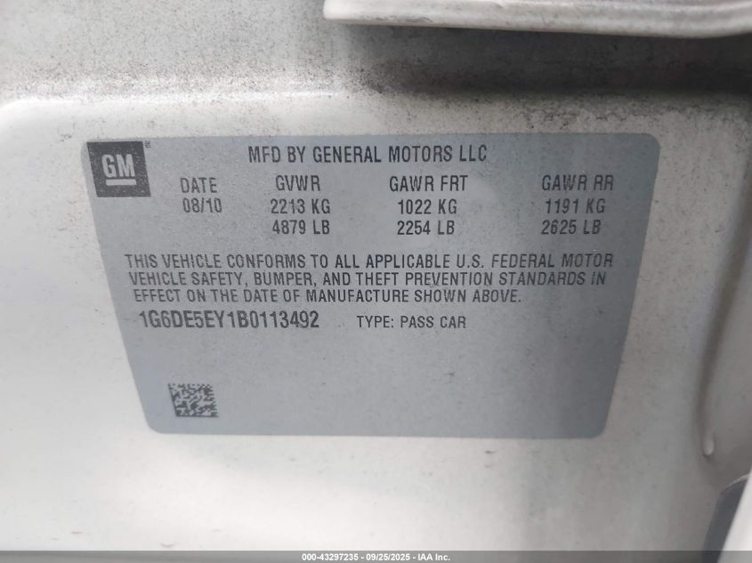 2011 Cadillac Cts Luxury VIN: 1G6DE5EY1B0113492 Lot: 43297235