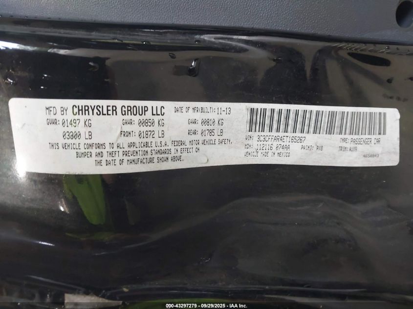 2014 Fiat 500 Pop VIN: 3C3CFFAR4ET165267 Lot: 43297279