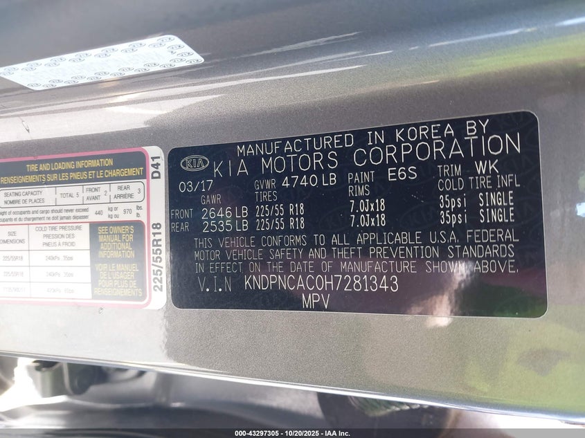 2017 Kia Sportage Ex VIN: KNDPNCAC0H7281343 Lot: 43297305