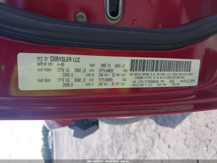 2009 Dodge Ram 1500 Slt/Sport/Trx VIN: 1D3HV13T69S806840 Lot: 43297337