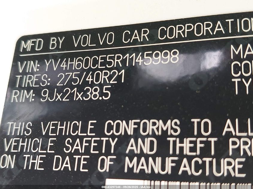 2024 Volvo Xc90 Recharge Plug-In Hybrid T8 Plus Bright Theme 7-Seater VIN: YV4H60CE5R1145998 Lot: 43297346