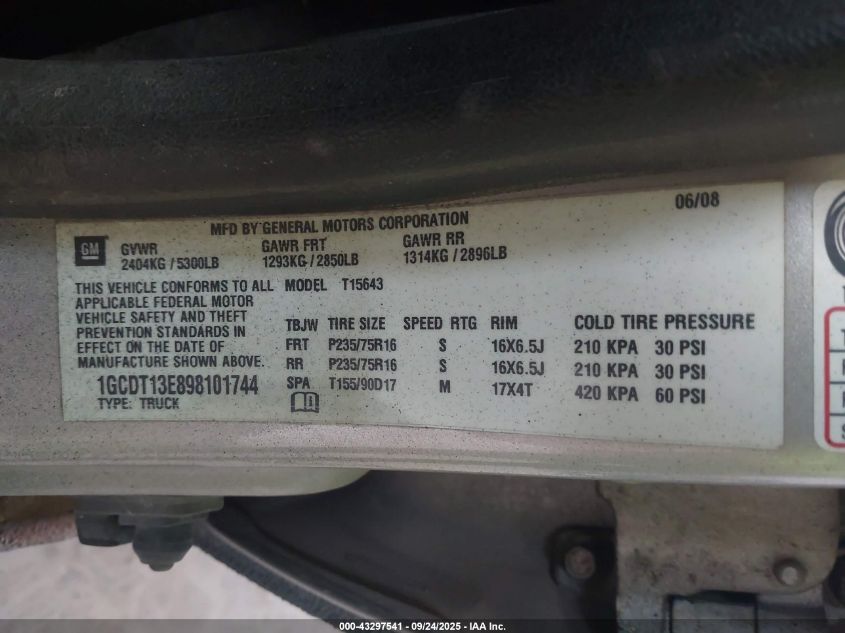 2009 Chevrolet Colorado Lt VIN: 1GCDT13E898101744 Lot: 43297541