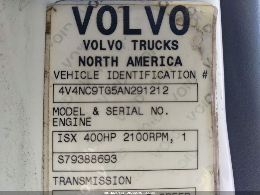 2010 Volvo Vn Vnl VIN: 4V4NC9TG5AN291212 Lot: 43297554