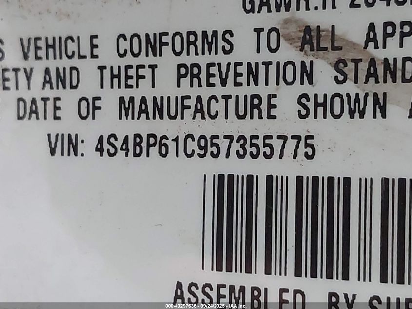2005 Subaru Outback 2.5I VIN: 4S4BP61C957355775 Lot: 43297636