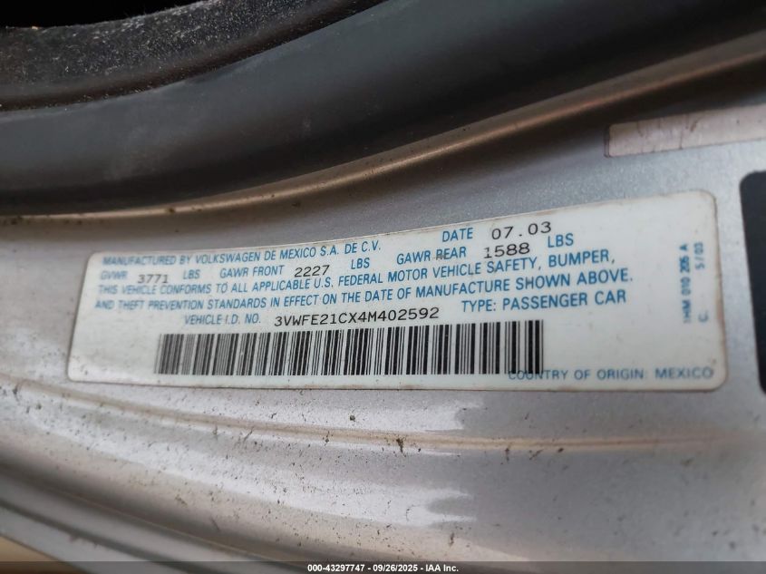 2004 Volkswagen New Beetle Turbo S VIN: 3VWFE21CX4M402592 Lot: 43297747