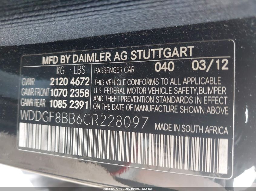 2012 Mercedes-Benz C 300 Luxury 4Matic VIN: WDDGF8BB6CR228097 Lot: 43297755