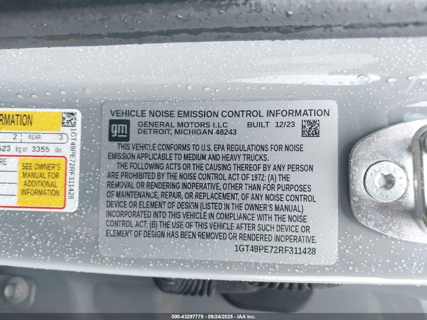 2024 GMC Sierra 2500Hd 4Wd Standard Bed At4 VIN: 1GT49PE72RF311428 Lot: 43297779