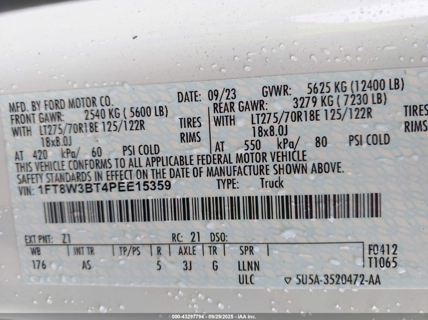2023 Ford F-350 Xl VIN: 1FT8W3BT4PEE15359 Lot: 43297794