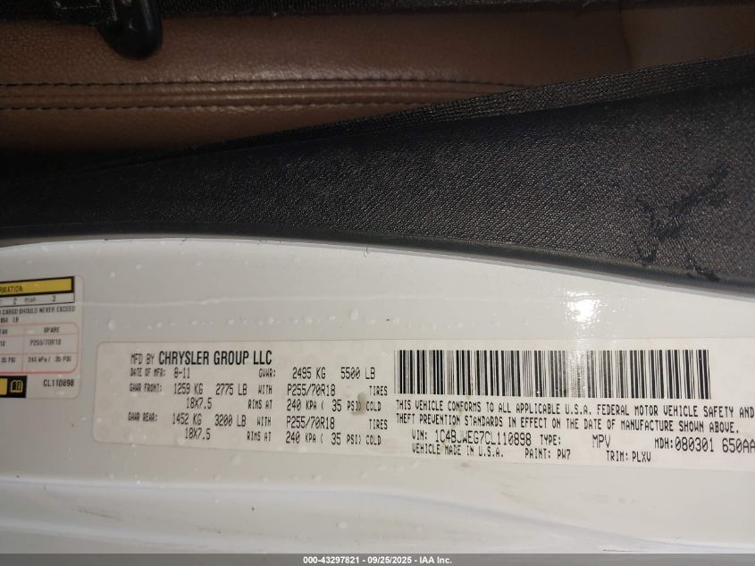 2012 Jeep Wrangler Unlimited Sahara VIN: 1C4BJWEG7CL110898 Lot: 43297821