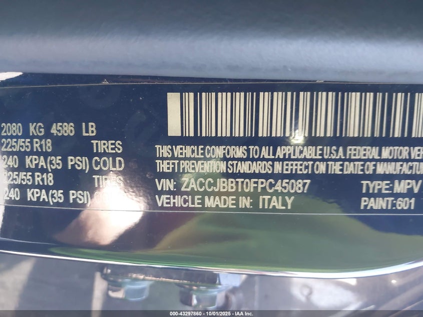 2015 JEEP RENEGADE LATITUDE ZACCJBBT0FPC45087