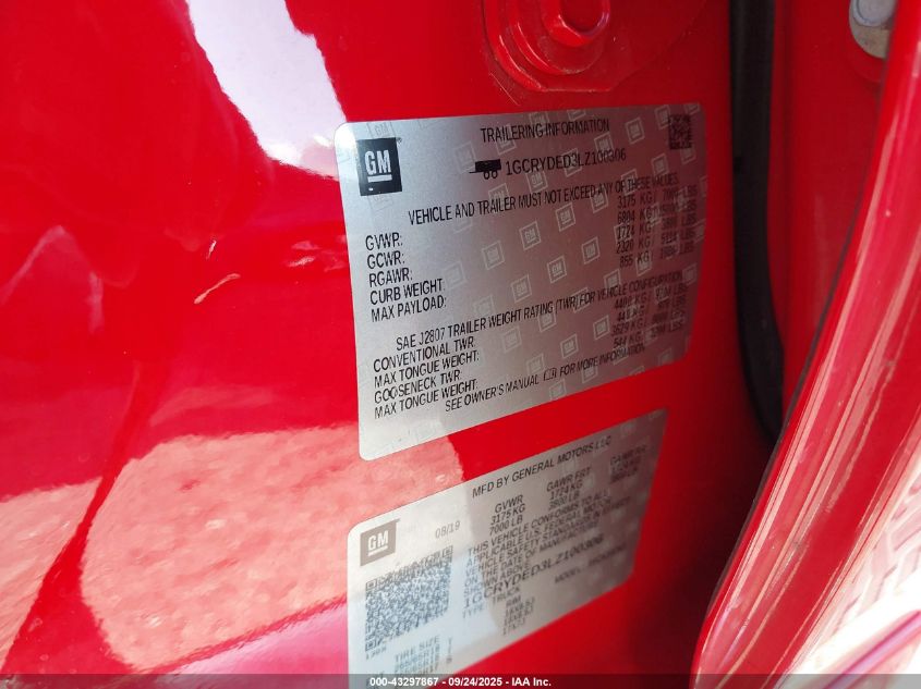 2020 Chevrolet Silverado 1500 4Wd Standard Bed Lt VIN: 1GCRYDED3LZ100306 Lot: 43297867