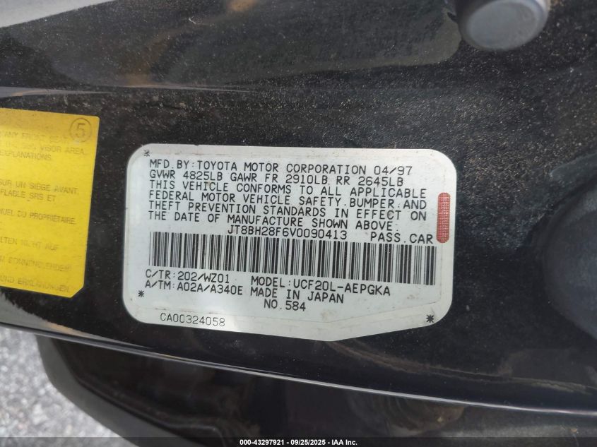 1997 Lexus Ls 400 VIN: JT8BH28F6V0090413 Lot: 43297921