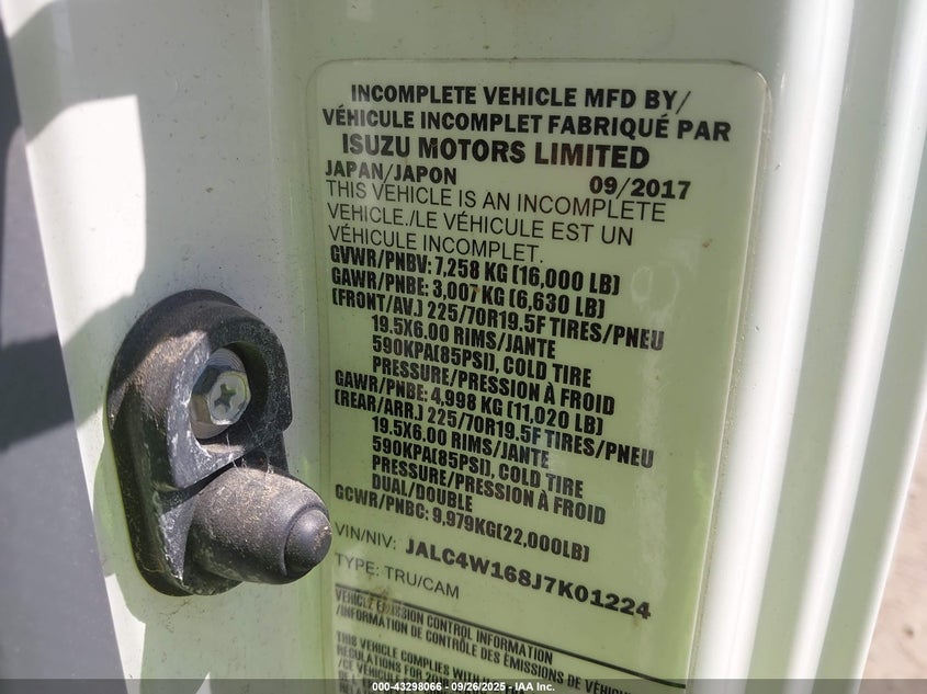 2018 Isuzu Npr Xd VIN: JALC4W168J7K01224 Lot: 43298066