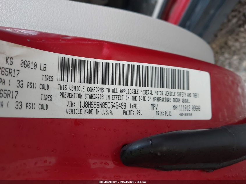 2005 Jeep Grand Cherokee Limited VIN: 1J8HS58N85C545498 Lot: 43298123