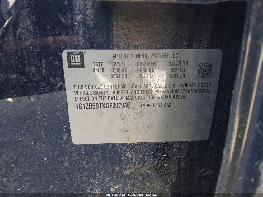 2016 CHEVROLET MALIBU LS 1G1ZB5STXGF297946