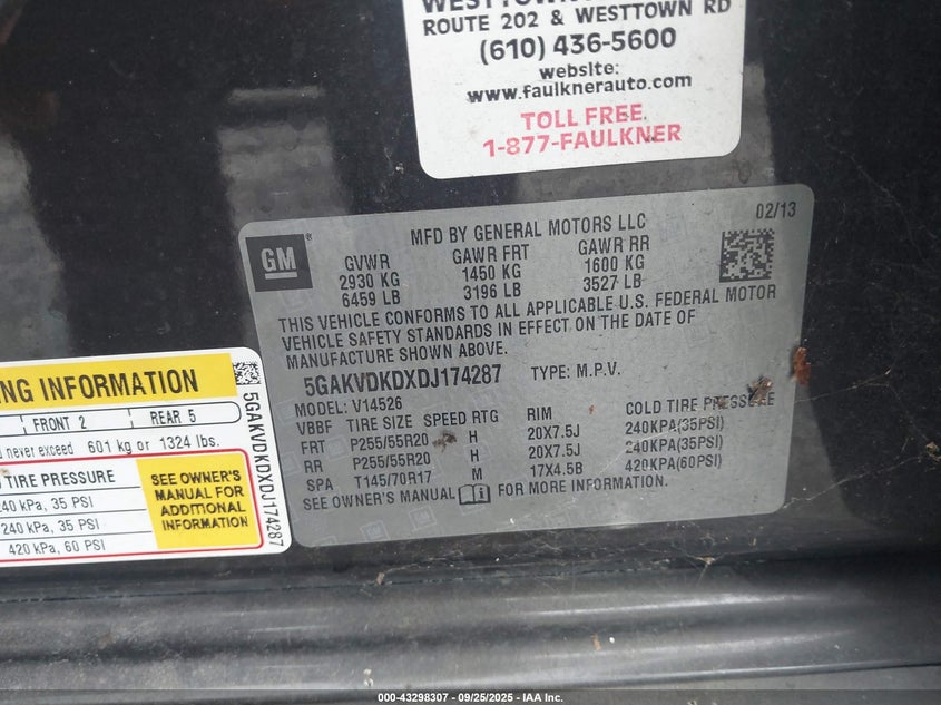 2013 BUICK ENCLAVE PREMIUM 5GAKVDKDXDJ174287