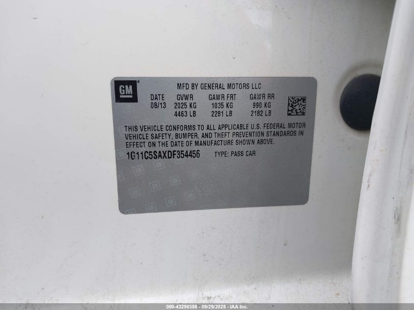 2013 Chevrolet Malibu 1Lt VIN: 1G11C5SAXDF354456 Lot: 43298356