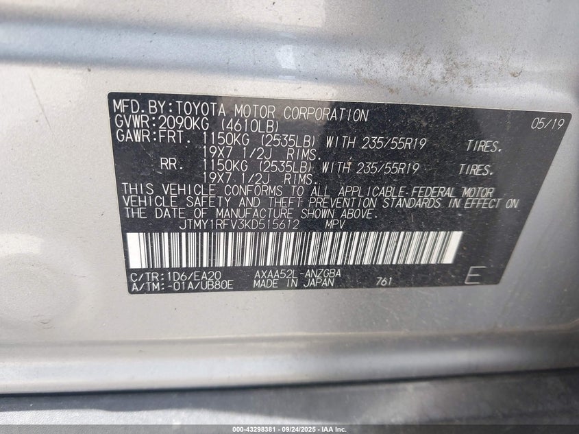 2019 TOYOTA RAV4 LIMITED - JTMY1RFV3KD515612