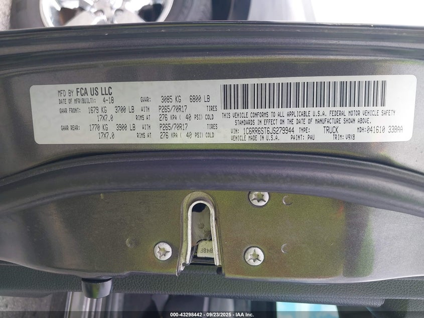 2018 Ram 1500 Tradesman 4X2 6'4 Box VIN: 1C6RR6ST6JS279944 Lot: 43298442