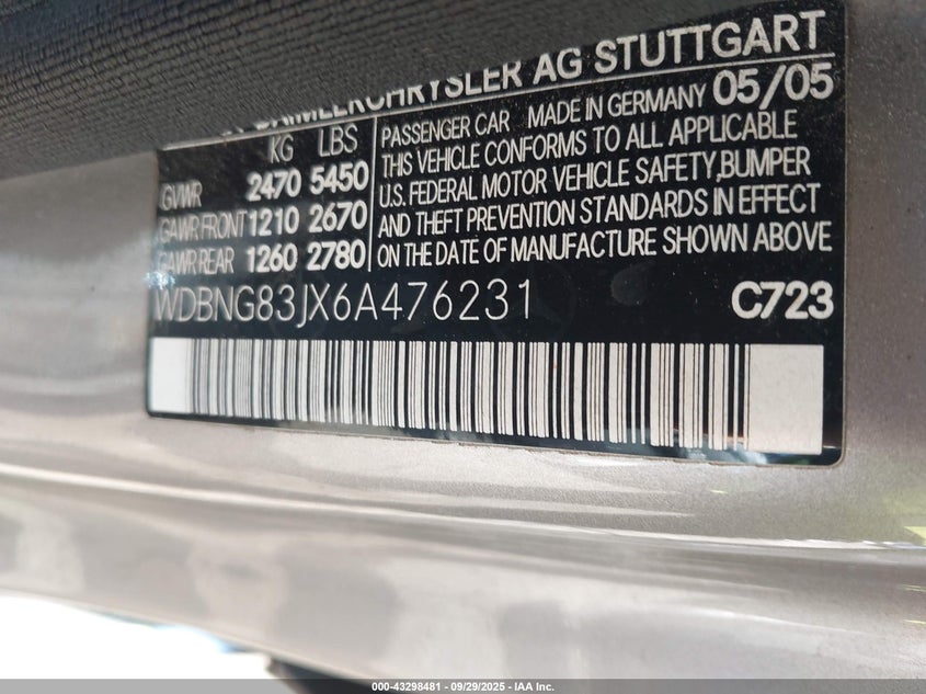 2006 Mercedes-Benz S 430 4Matic VIN: WDBNG83JX6A476231 Lot: 43298481