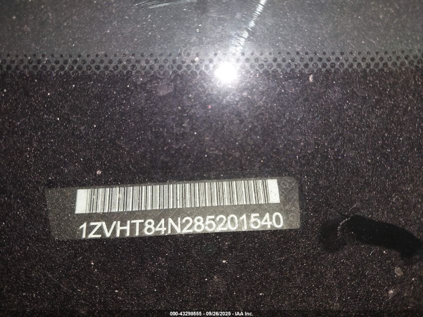 2008 Ford Mustang V6 Deluxe/V6 Premium VIN: 1ZVHT84N285201540 Lot: 43298555