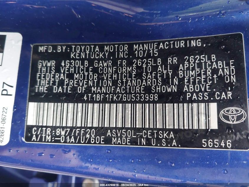 2016 TOYOTA CAMRY SE - 4T1BF1FK7GU533998