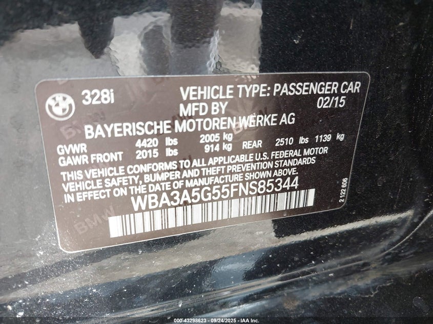 2015 BMW 328 WBA3A5G55FNS8534