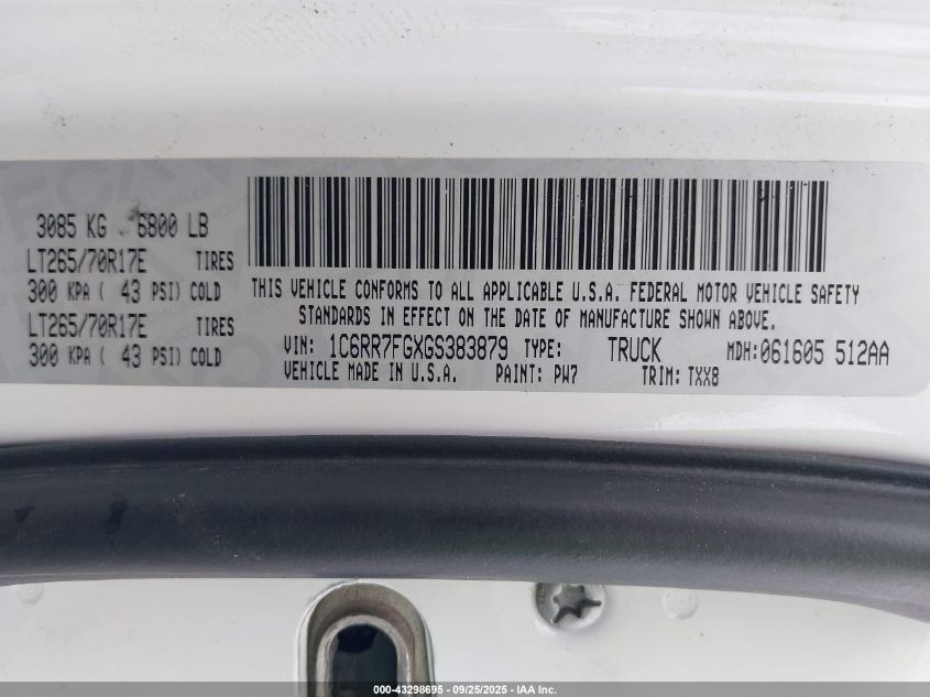 2016 Ram 1500 St VIN: 1C6RR7FGXGS383879 Lot: 43298695