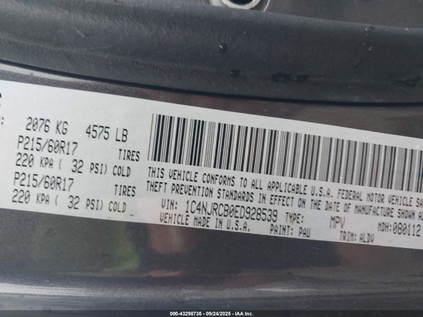 2014 Jeep Patriot Limited VIN: 1C4NJRCB0ED928539 Lot: 43298736