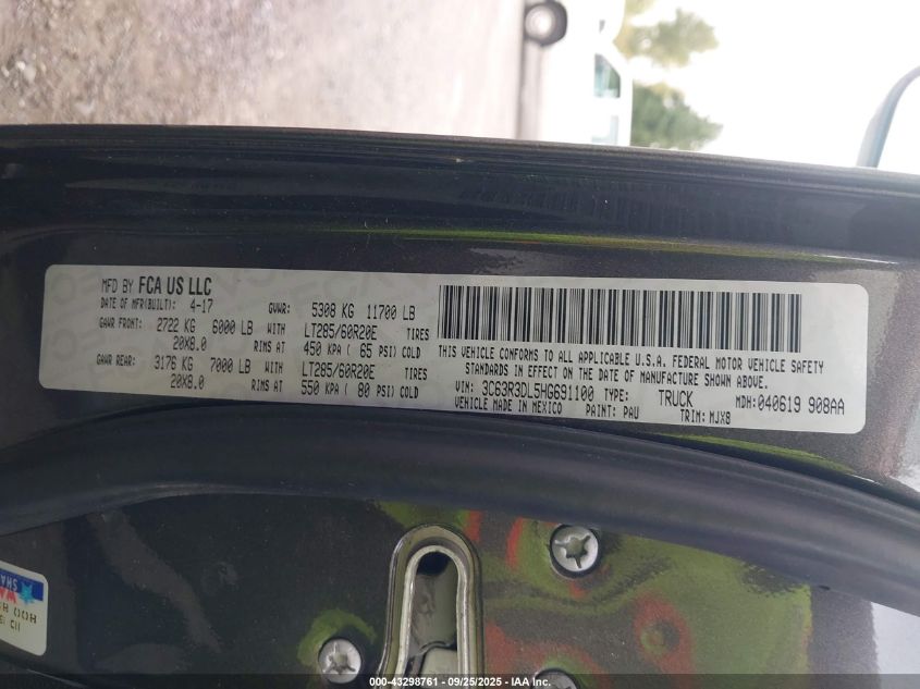 2017 Ram 3500 Big Horn 4X4 6'4 Box VIN: 3C63R3DL5HG691100 Lot: 43298761